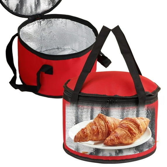 Round Insulated Casserole Carrier - 11 x 7 Inch Thermal Food Storage Bag with Handle for BBQs, Picnics, and Parties, Round Pie Carrier With Dish Tray Stacker Insulated Casserole Carrier With Lid