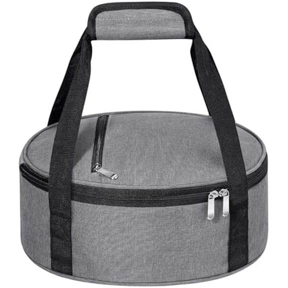 Round Insulated Casserole Carrier, Pie Carrier Bag, Portable Casserole Carrier for Hot or Cold Food Lunch Tote, Lunch Bag for Parties Picnic, Fits 12.5" , Grey