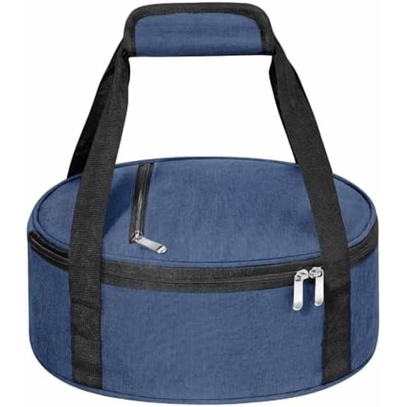Round Insulated Casserole Carrier, Pie Carrier Bag, Portable Casserole Carrier for Hot or Cold Food Lunch Tote Warmer or Cooler Bag, Lunch Bag for Parties Picnic, Fits 12.5" Baking Dish, Navy