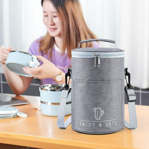 Round Insulated Lunch Box Bag - Handheld Portable Tote with Thickened Aluminum Foil Liner, Heat-Resistant Food Storage Bag