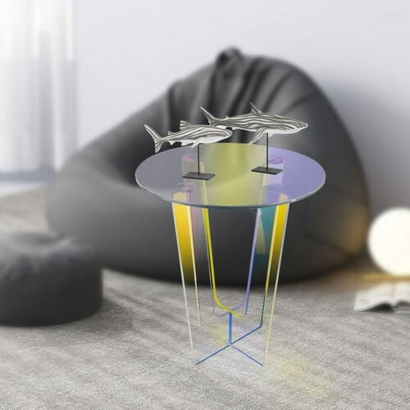 Round Iridescent Acrylic Coffee End Table Rainbow Side Table Home Versatile Desk