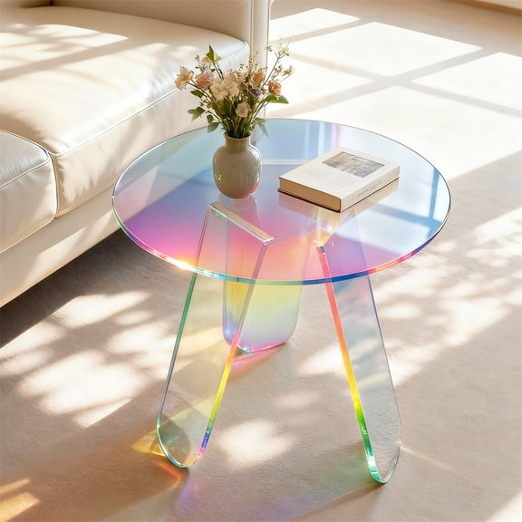 Round Iridescent Acrylic End Side Table Living Room Sofa End Table Storage