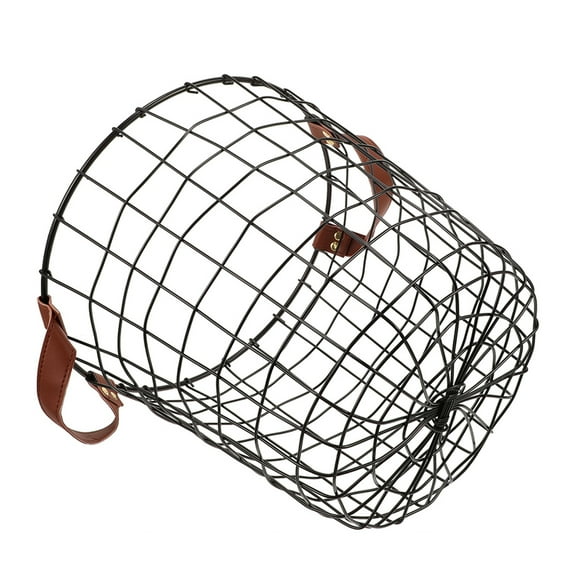 Round Iron Firewood Basket With Handle Vintage Metal Storage Bin Laundry Clothes Hamper Toy Container Organizer Rustic Farmhouse Decor L