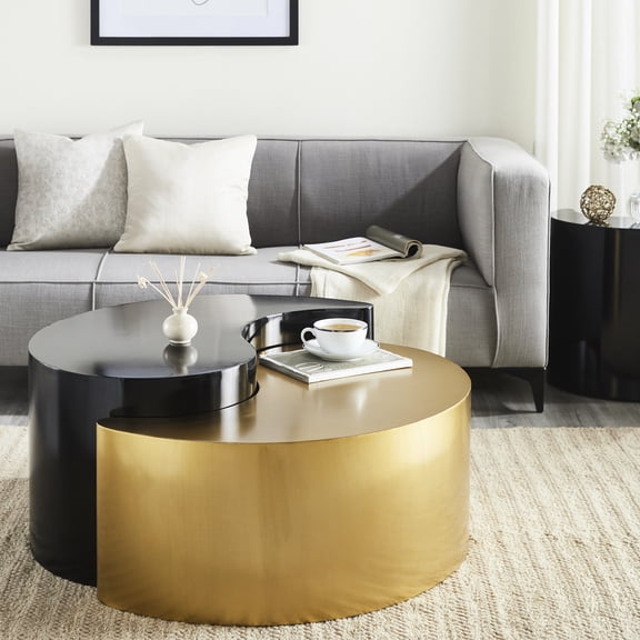 Round Iron Sheet Coffee Table In Black & Gold, Fits Modern Interior Style With Gold Finish, Lifestyle