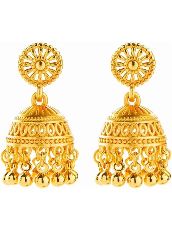 Round Jhumki Bell Dangle Studs Beaded Statement Earrings For Women Gold Plated Small Vintage Ethnic Bohemian HollowJhumka Round Bells Tassel Drop Dangling Piercing Bollywood Traditional Gypsy Jewelry