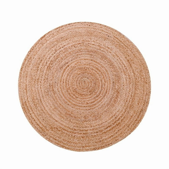 Handwoven Round Jute Rug, Braided Rustic Farmhouse Living Room Carpet, Natural 4, 4 FT