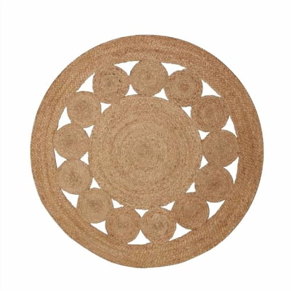 Round Jute Rug 4ft Braided Handwoven Area Rug – Natural Rustic Eco Friendly Farmhouse Carpet for Living Room, Bedroom, Kitchen, Dining, Entryway, Natural Small Circle, 2 FT
