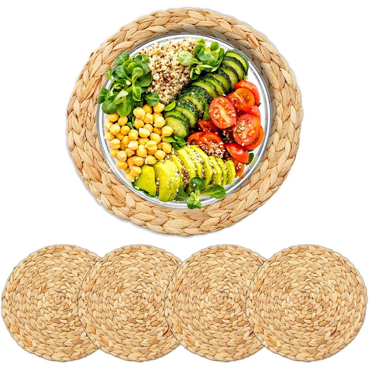 Efavormart 4 Pack | 15" Round Natural Rustic Burlap Jute Placemats ...