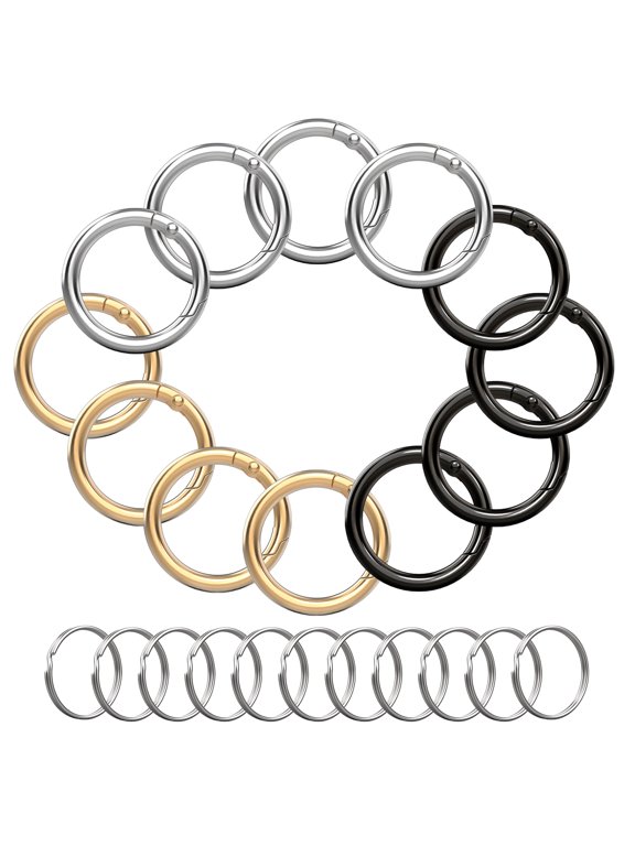Round Key Ring Carabiner Clip for Keys, Buckle, Bags, Purses, 1 Inch Keychain Rings, Set of 12