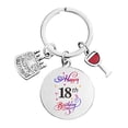 thumbnail image 1 of Round Keychain Birthday Cake Wine Glass Birthday Anniversary Gift Metal Keychain, 1 of 5