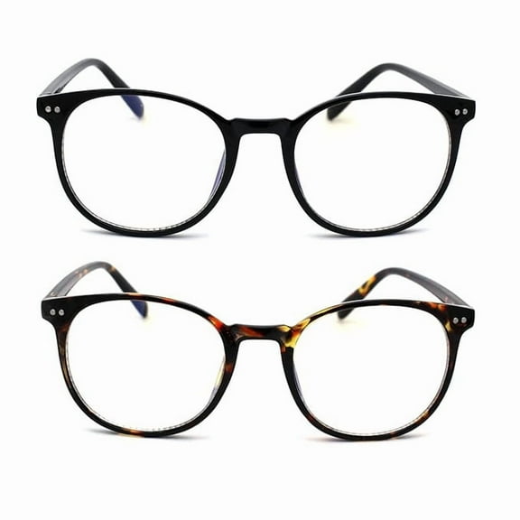 Round Keyhole Blue Light Blocking Computer Vision Protection Eye Glasses [2-Pack] Black & Tortoise