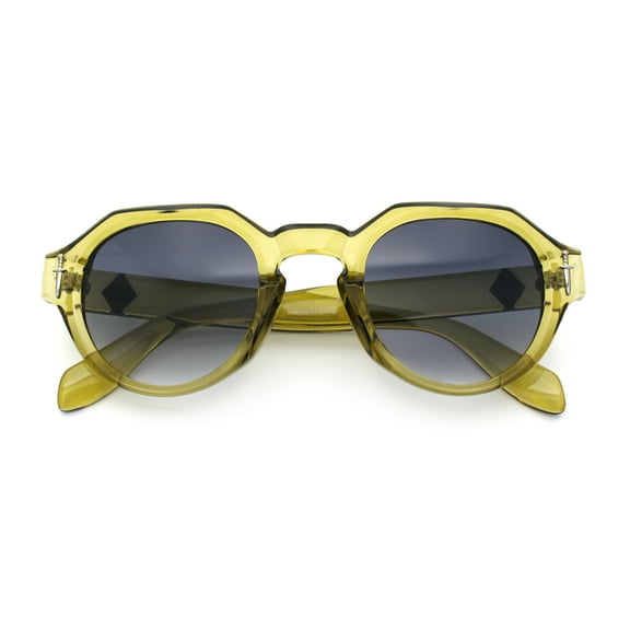 Round Keyhole Bridge Vintage Horn Rim Dagger and Shield Logo Sunglasses Green - Smoke