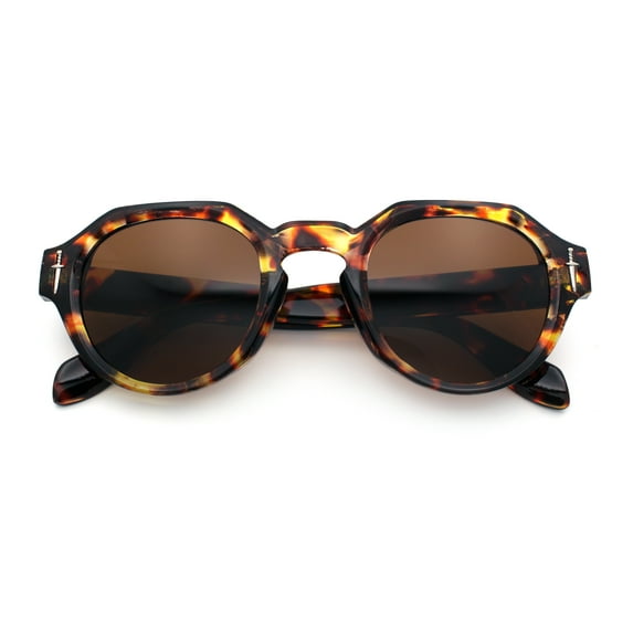 Round Keyhole Bridge Vintage Horn Rim Dagger and Shield Logo Sunglasses Tortoise - Brown
