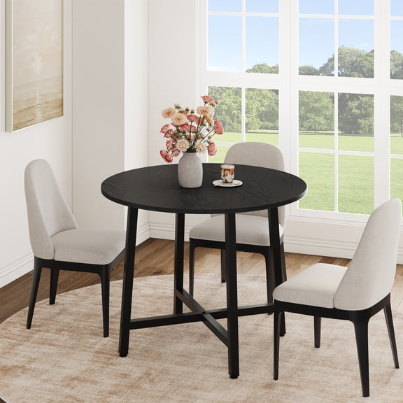 Round Kitchen Dining Table 31.5" for 2 People — Wood Circle Table with Heavy‑Duty Metal Frame, Space‑Saving for Small Spaces-Black