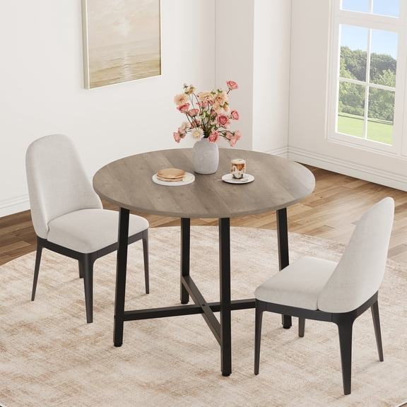 Round Kitchen Dining Table 31.5" for 2 People — Wood Circle Table with Heavy‑Duty Metal Frame, Space‑Saving for Small Spaces-Gray
