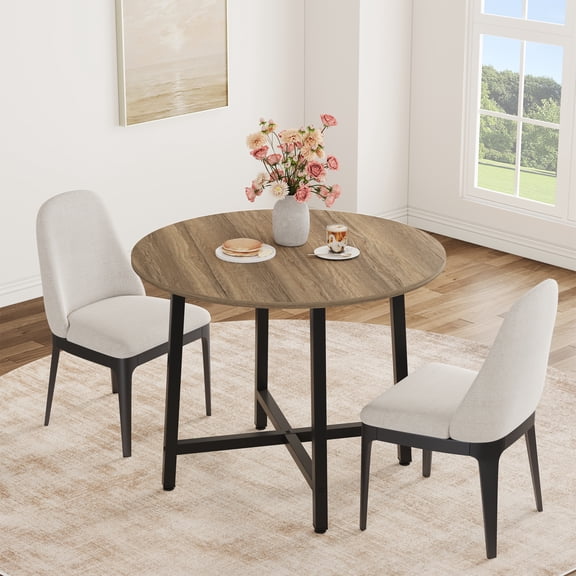Round Kitchen Dining Table 31.5" for 2 People — Wood Circle Table with Heavy‑Duty Metal Frame, Space‑Saving for Small Spaces-natural pear wood color