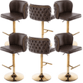 thumbnail image 1 of Round Kitchen High Bar Chairs with Golden Base PU Upholstered Bar Stool Chair Height Adjustable from 25-33 Inch Counter Chair with Back Swivel Barstool with Footrest for Kitchen (Set of 6), 1 of 9