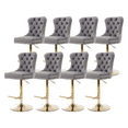 thumbnail image 1 of Round Kitchen High Bar Chairs with Golden Base Velvet Bar Stool Chair Height Adjustable from 27-35 Inch Counter Chair with Back Swivel Barstool with Footrest for Kitchen Dining Room (Set of 8), 1 of 9