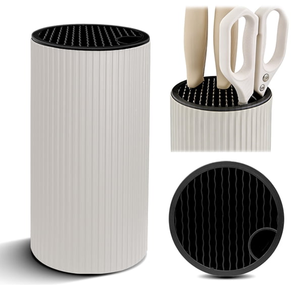 Round Kitchen Knife Holder 12 Slots Universal Knife Block without Knives Display Organizer Countertop Butcher Knife Stand,with Scissor Slot