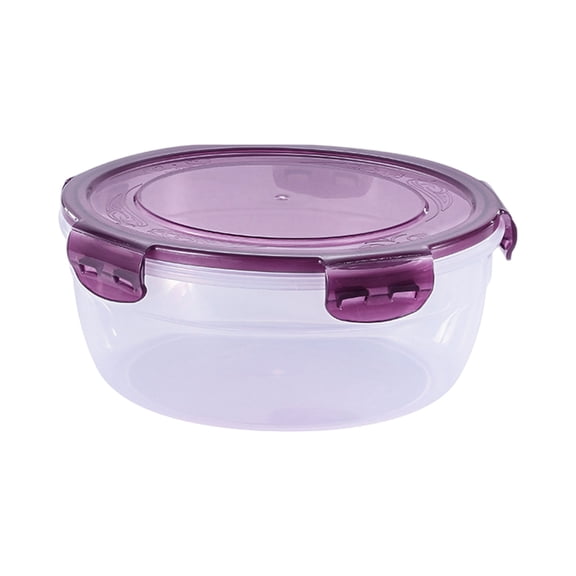 Round Kitchen Plastic Sealed Food Storage Bowl - Airtight Seal to Preserve Food Freshness, Transparent Body for Easy Viewing, Secure Purple Locking Clips - Home Kitchen Use, Meal Prep, Leftover Stora