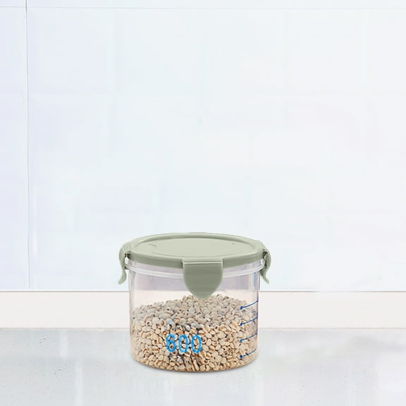 Round Kitchen Storage Jar with Lid, Light Green Plastic Container for Dry Goods, Snacks, Baking Supplies, Transparent Graduated Design for Visibility, Airtight Seal, Use in Pantry, Fridge