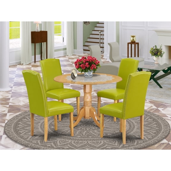 Round Kitchen Table Set 5pc 42" Table w/ Drop Leaves & 4 Parsons Chairs - Autumn Green