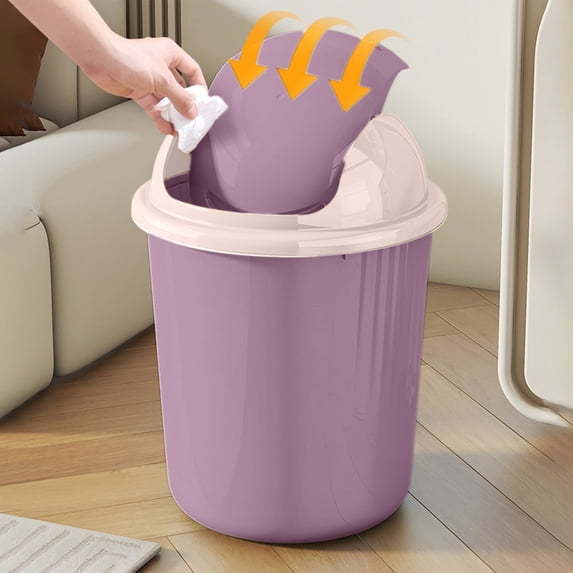 Round Kitchen Trash Can with Lid, Odor Control Small Bathroom and Office Waste Bin, Swing Top Plastic Garbage Bin for Home, Desk Side Bin with Inner Ring Seal
