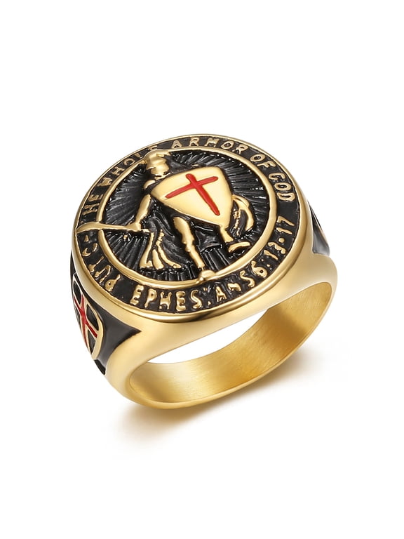 Round Knight Armor Emblem Signet Ring For Men Women 14K Gold Filled Timeless Ornate Jewelry