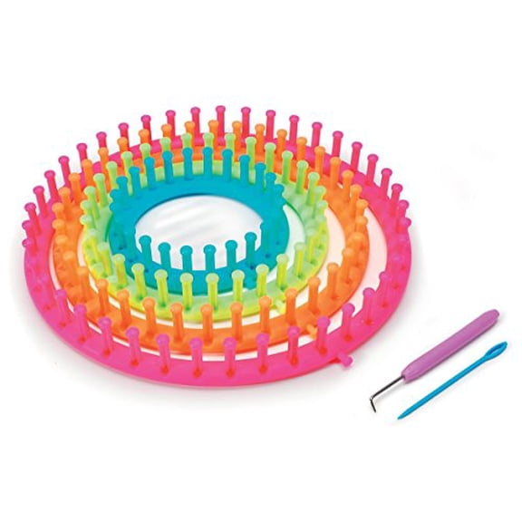 Round Knitting Loom Kit - Includes Yarn Needle,Loom Pick,and Carrying Case - Set of 4 Plastic Loom Sizes: 11,9,7,and 5-1/4