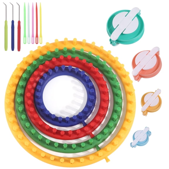 8Pcs Round Knitting Looms Set with Pom Pom Makers, 4 Plastic Looms with 5.5 7.5 9.4 11.4 in Diameters, Craft Kit Tool for Hats Scarves DIY Crocheting Handmade Craft Kit