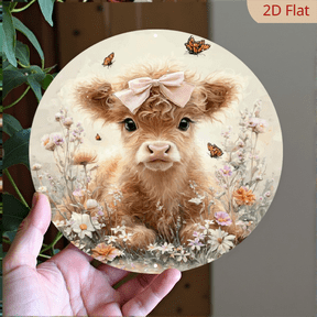 Round L, 2D, Single-User License, Circular Round L, Sign Making, Young Highland Cow with Bow Sample, Suitable for Garden, Countryside, Farmhouse, Home, Living Room, Office, Cafe, Bar, Party D