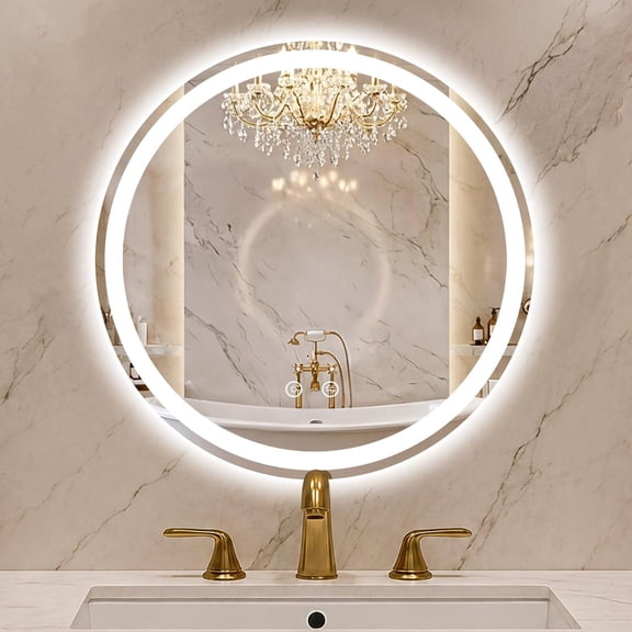 Round LED Bathroom Mirror with Lights, 24" Circle Lighted  Mirrors for Wall, Backlit + Frontlit, Anti-Fog, Dimmable, 3 Colors, Memory Function