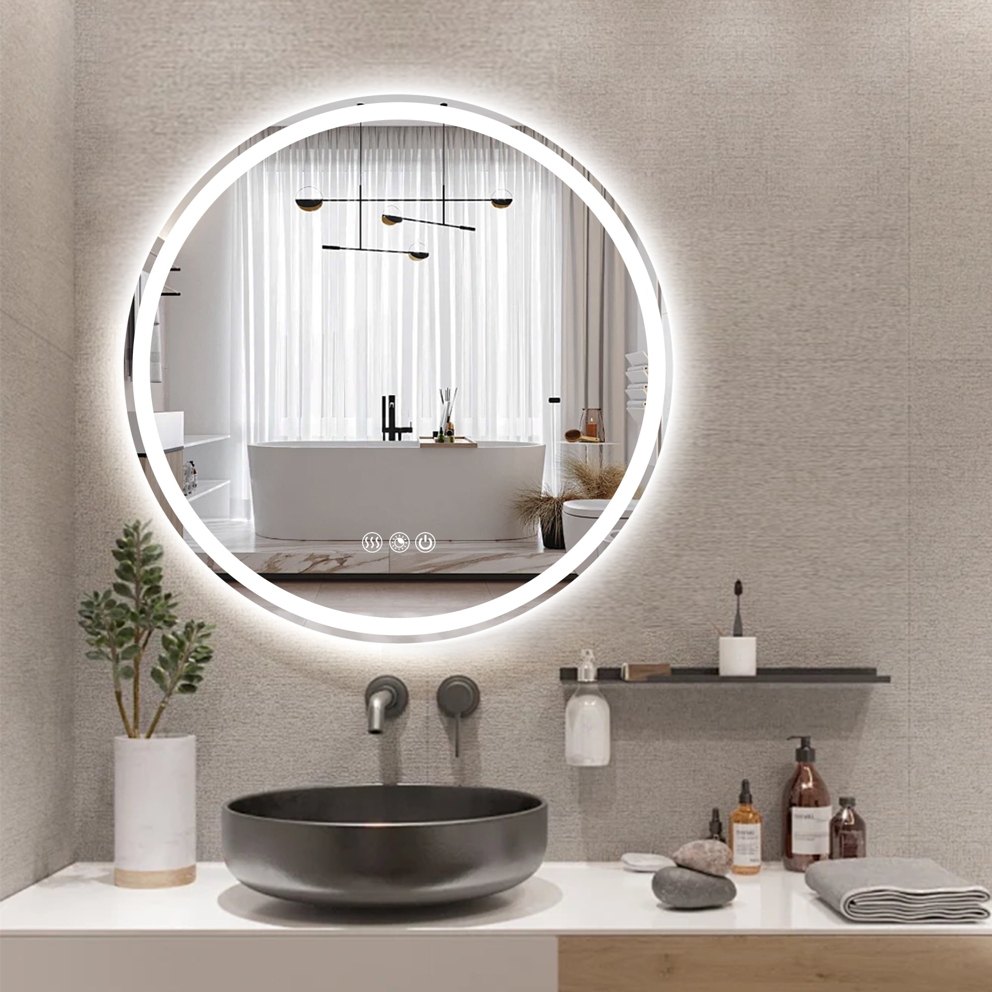 Round LED Bathroom Vanity Mirror with Lights 24 Inch Round LED Wall ...