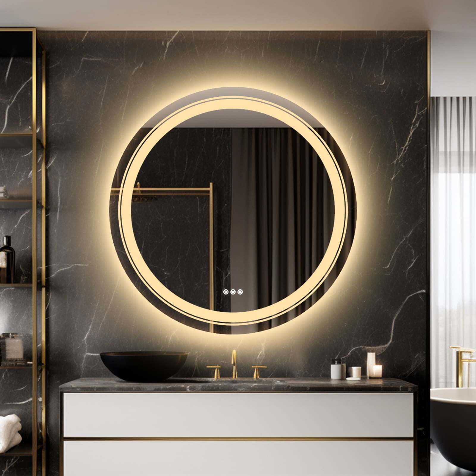 Round LED Bathroom Vanity Mirror with Anti-Fog and Dimmer, 24"