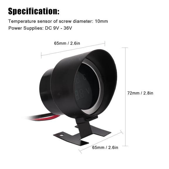 Round LED Digital Car Truck Water Temp Gauge 2 In 1 Water Temperature Voltage Meter For 12V 24V Vehicles Trucks