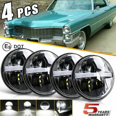 4-Pack 5.75 Inch Round LED Headlights With Halo For 1965-1974 Cadillac Calais - Black Housing, DOT SAE, H4