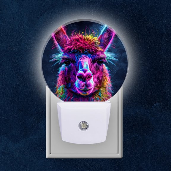 Round LED Night Lights Lamp with Dusk to Dawn Sensor, Alpaca'S Unique Look With Glowing Colors Night Light Plug Into Wall for Kids Room, Bedroom, Bathroom, Kitchen, Hallway