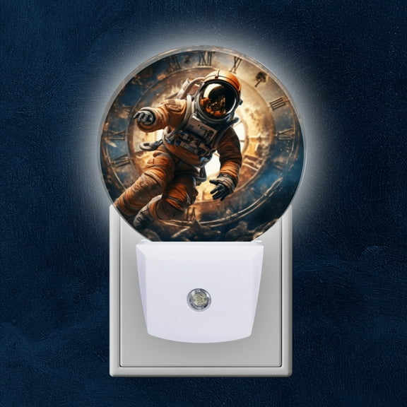 Round LED Night Lights Lamp with Dusk to Dawn Sensor, Astronaut Floating In Space Night Light Plug Into Wall for Kids Room, Bedroom, Bathroom, Kitchen, Hallway