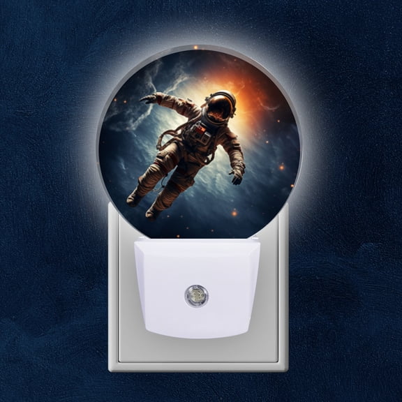 Round LED Night Lights Lamp with Dusk to Dawn Sensor, Astronaut Floating In The Vast Cosmos Night Light Plug Into Wall for Kids Room, Bedroom, Bathroom, Kitchen, Hallway