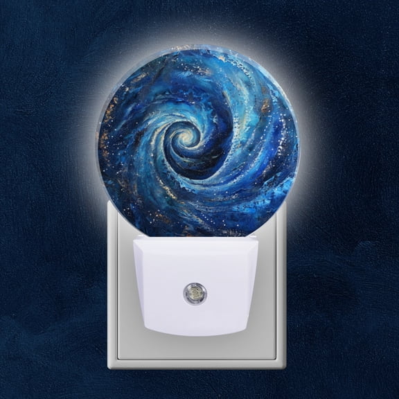 Round LED Night Lights Lamp with Dusk to Dawn Sensor, Blue Celestial Vortex With Glistening Stars Night Light Plug Into Wall for Kids Room, Bedroom, Bathroom, Kitchen, Hallway
