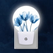 Round LED Night Lights Lamp with Dusk to Dawn Sensor, Blue Tulips With Transparent Petals Night Light Plug Into Wall for Kids Room, Bedroom, Bathroom, Kitchen, Hallway