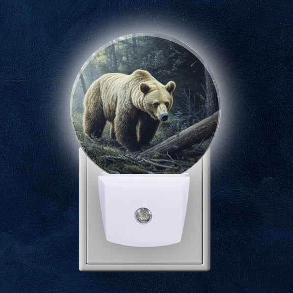 Round LED Night Lights Lamp with Dusk to Dawn Sensor, Bulky Bear In The Forest Night Light Plug Into Wall for Kids Room, Bedroom, Bathroom, Kitchen, Hallway