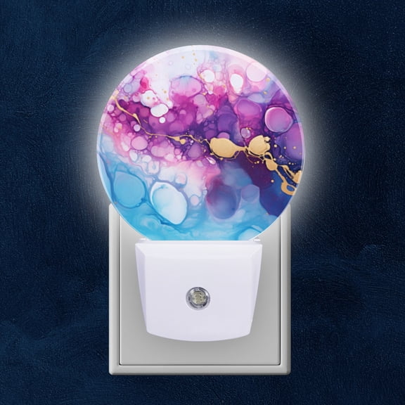 Round LED Night Lights Lamp with Dusk to Dawn Sensor, Captivating Fluid Artwork With Organic Shapes And Hues Night Light Plug Into Wall for Kids Room, Bedroom, Bathroom, Kitchen, Hallway