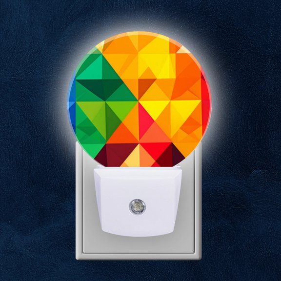 Round LED Night Lights Lamp with Dusk to Dawn Sensor, Colorful Geometric Pattern Of Triangles Night Light Plug Into Wall for Kids Room, Bedroom, Bathroom, Kitchen, Hallway