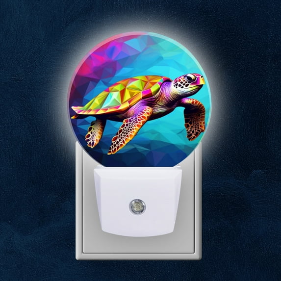 Round LED Night Lights Lamp with Dusk to Dawn Sensor, Colorful Geometric Styled SeTurtle Night Light Plug Into Wall for Kids Room, Bedroom, Bathroom, Kitchen, Hallway
