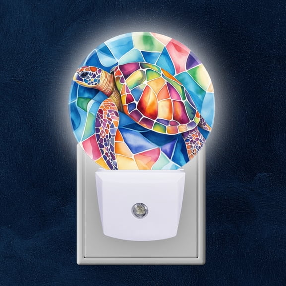 Round LED Night Lights Lamp with Dusk to Dawn Sensor, Colorful Mosaic - Shelled Turtle Night Light Plug Into Wall for Kids Room, Bedroom, Bathroom, Kitchen, Hallway