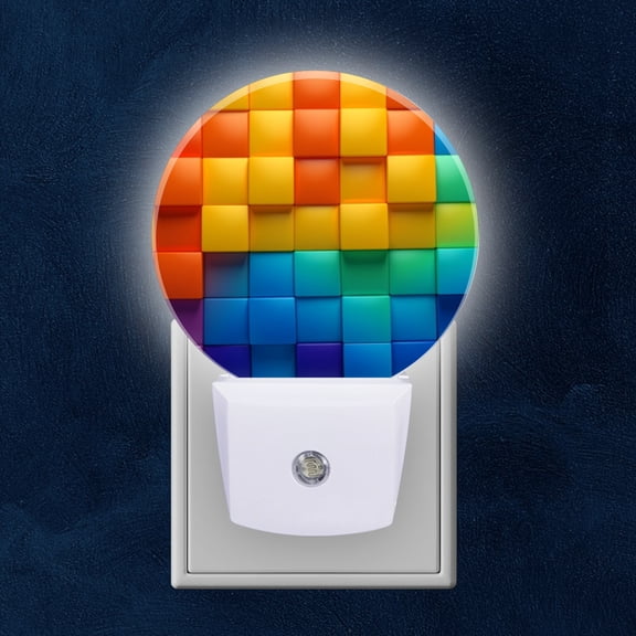 Round LED Night Lights Lamp with Dusk to Dawn Sensor, Colorful Squares With Light And Shadow Effects Night Light Plug Into Wall for Kids Room, Bedroom, Bathroom, Kitchen, Hallway