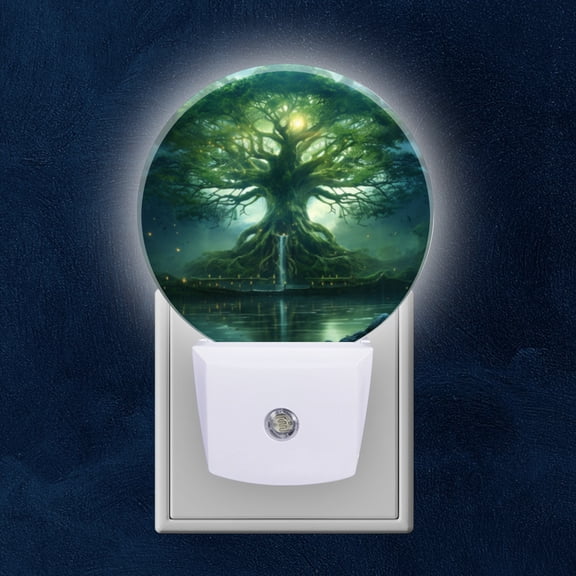 Round LED Night Lights Lamp with Dusk to Dawn Sensor, Colossal Tree Of Life With Roots That Reach Into The Depths Below Night Light Plug Into Wall for Kids Room, Bedroom, Bathroom, Kitchen, Hallway