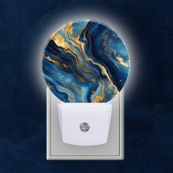 Round LED Night Lights Lamp with Dusk to Dawn Sensor, Dynamic Blue And Gold Fluid Artwork Night Light Plug Into Wall for Kids Room, Bedroom, Bathroom, Kitchen, Hallway