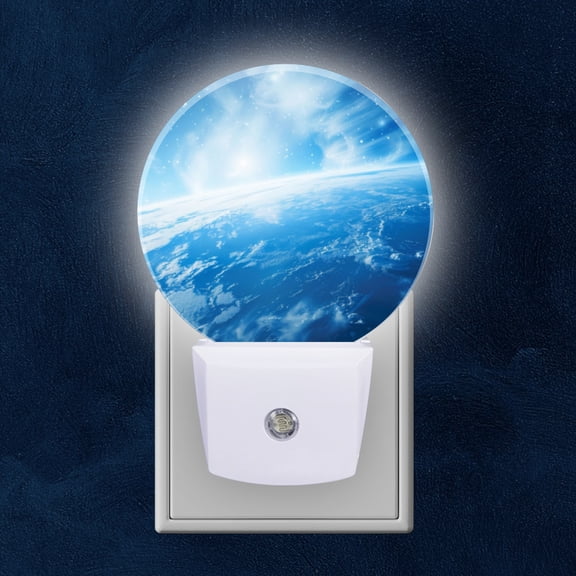 Round LED Night Lights Lamp with Dusk to Dawn Sensor, Earth And The Expansive Universe Night Light Plug Into Wall for Kids Room, Bedroom, Bathroom, Kitchen, Hallway